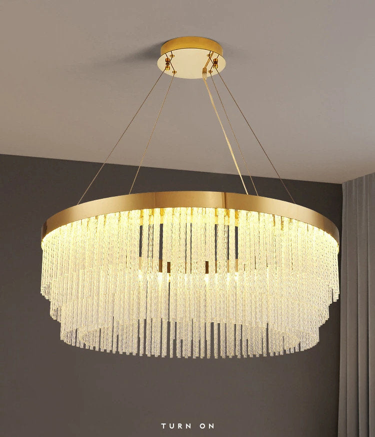 Zapponeta | Round/Oval Crystal Gold Chandelier for Bedroom, Dia31.5"By Miron Demid LLC