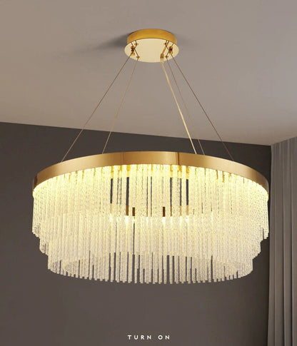 Zapponeta | Round/Oval Crystal Gold Chandelier for Bedroom, Dia31.5"By Miron Demid LLC