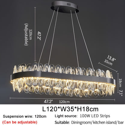Agna | Creative Rectangle Hanging Crystal LED Chandelier for Living Room, Black, Large - L47.2" / L120cm, Warm Light, Non-DimmableBy Miron Demid LLC