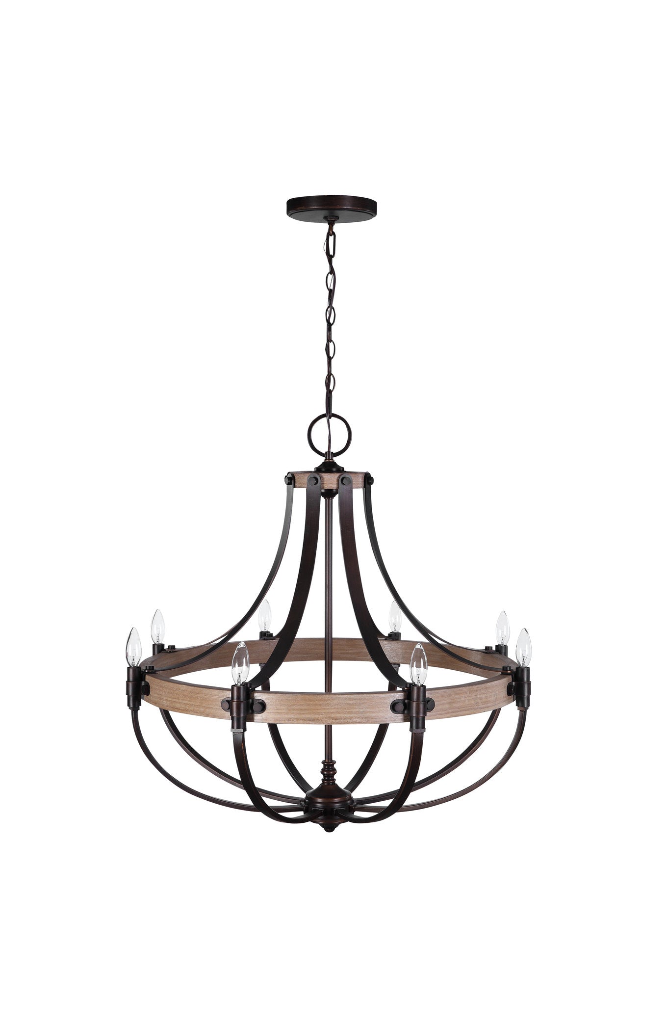 Large French Empire Style 8 Light Chandelier, Oak Wood Bronze Basket ShapeBy My Swanky Home