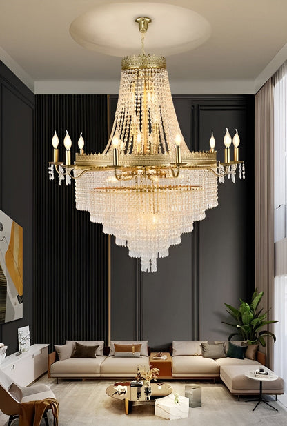 Opio | Classical Large Crystal Candle Ceiling Chandelier, Gold, Dia23.6" H34.6", Dimmable, Warm LightBy Miron Demid LLC