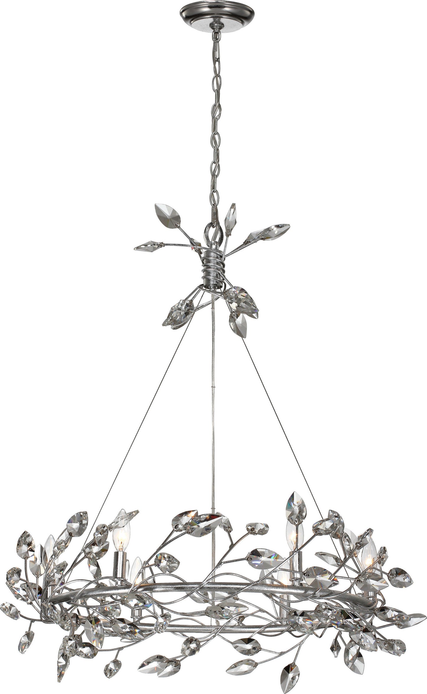 Misthaven Chandelier, Silver Leaf With Clear Crystal, MediumBy ZEEV LIGHTING