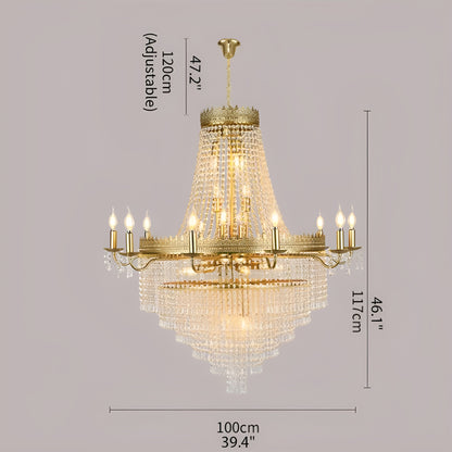 Opio | Classical Large Crystal Candle Ceiling Chandelier, Gold, Dia39.4" H46.1", Dimmable, Cool LightBy Miron Demid LLC