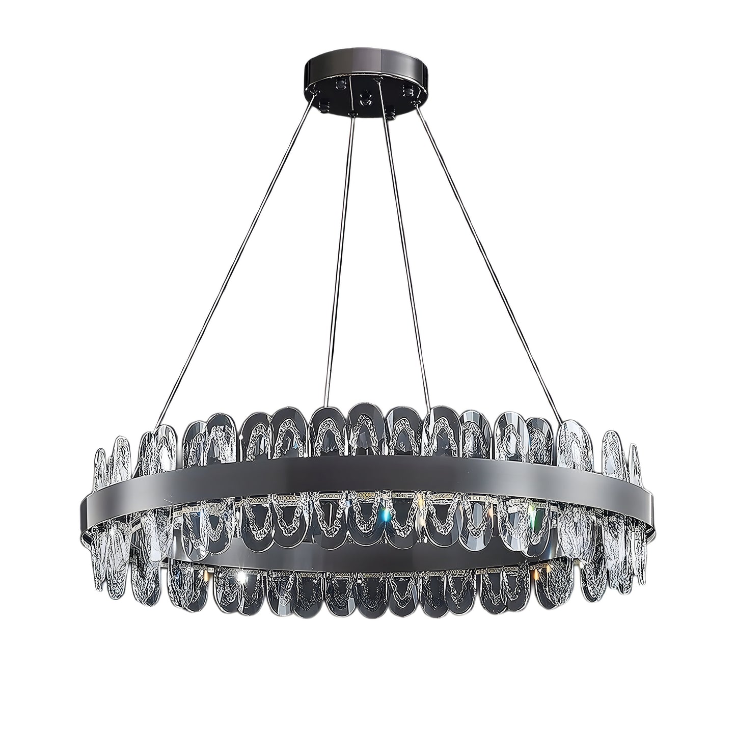 Irma | Modern Creative Round Hanging Crystal LED Chandelier for Living Room, Gold, 2 Rings Dia31.5", Warm Light, Non-DimmableBy Miron Demid LLC
