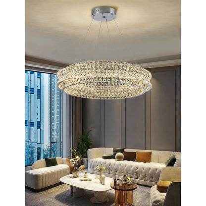Albano Vercellese | Chic Chrome/Gold Creative Round Crystal Chandelier, Chrome, 1 Ring Medium1 - Dia23.6xh6.7" / Dia60xh17.7cm, Warm LightBy Miron Demid LLC