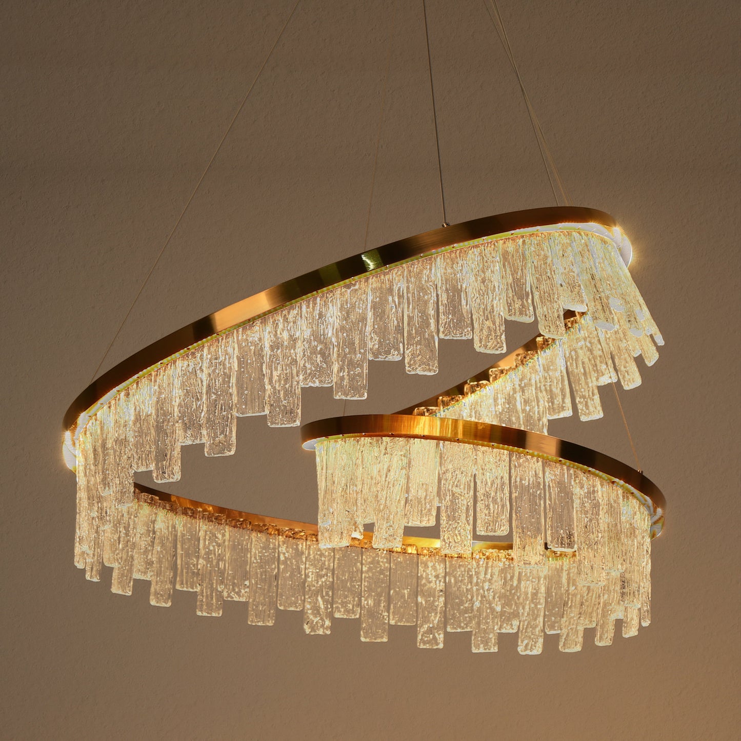 LNC Erinjenks 1-Light 31.5" Modern Textured Glass Chandelier LED, GoldBy LNC