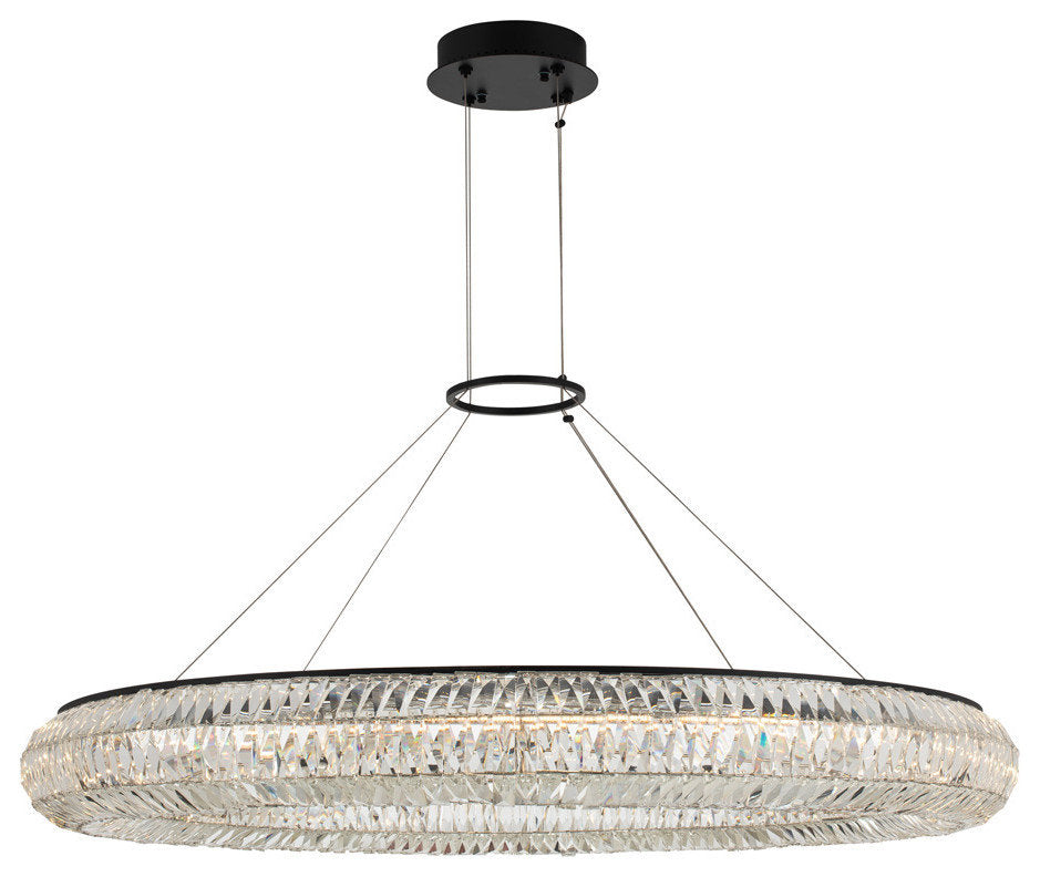 Tamburo 48x6" 1-Light Contemporary Large Pendants, Matte Black/Polished ChromeBy Allegri Crystal by Kalco Lighting
