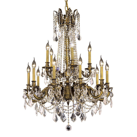 Bronze Fifteen-Light 28-Inch Chandelier with Royal Cut Clear Crystal