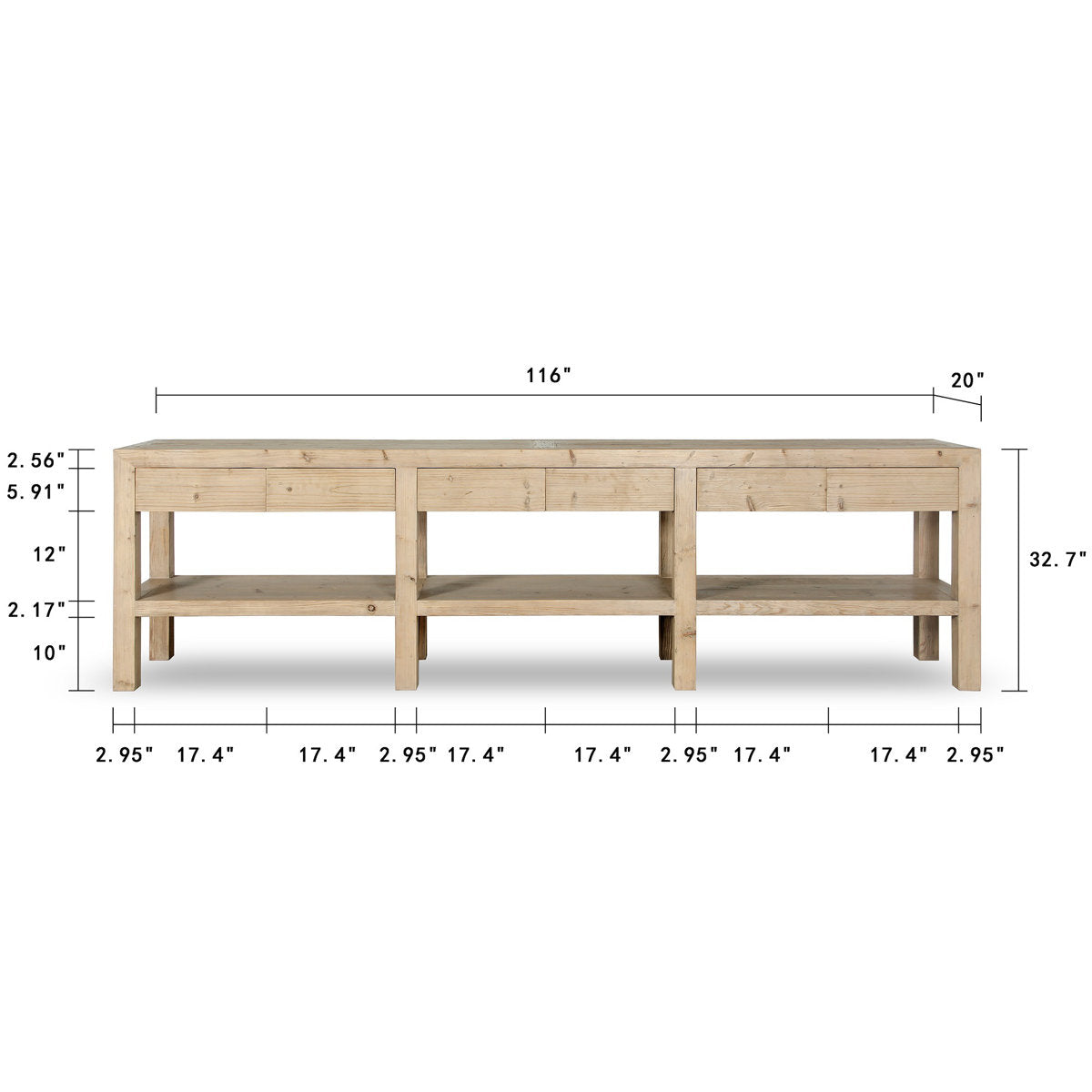 120'' W Solid Wood Console Table