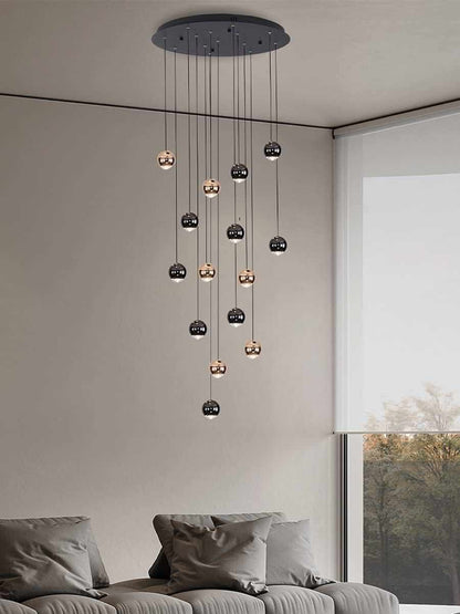 MIRODEMI? Laigueglia | Crystal LED Chandelier with Hanging Balls, Black + Gold, 24 Lights, Cool Light, Non-DimmableBy Miron Demid LLC