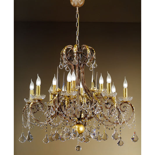 12 - Light Candle Style Chandelier with Crystal Accents