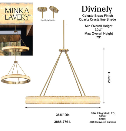 Minka Lavery 3888-L Divinely 37"W LED Crystal Ring Chandelier - Celeste BrassBy Minka Aire