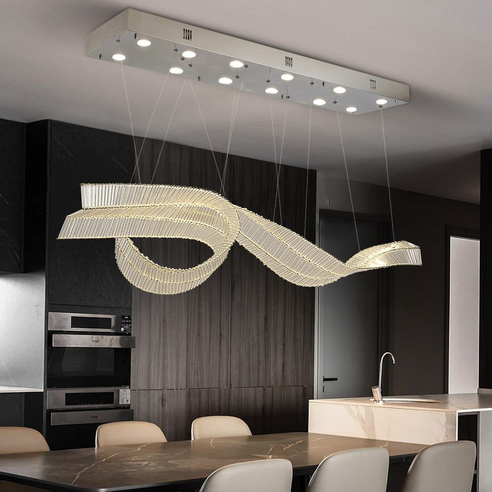 Alassio | Creative LED Chandelier in the Shape of Ribbon, Gold, L59.1" / L150.0cm, Warm Light, DimmableBy Miron Demid LLC