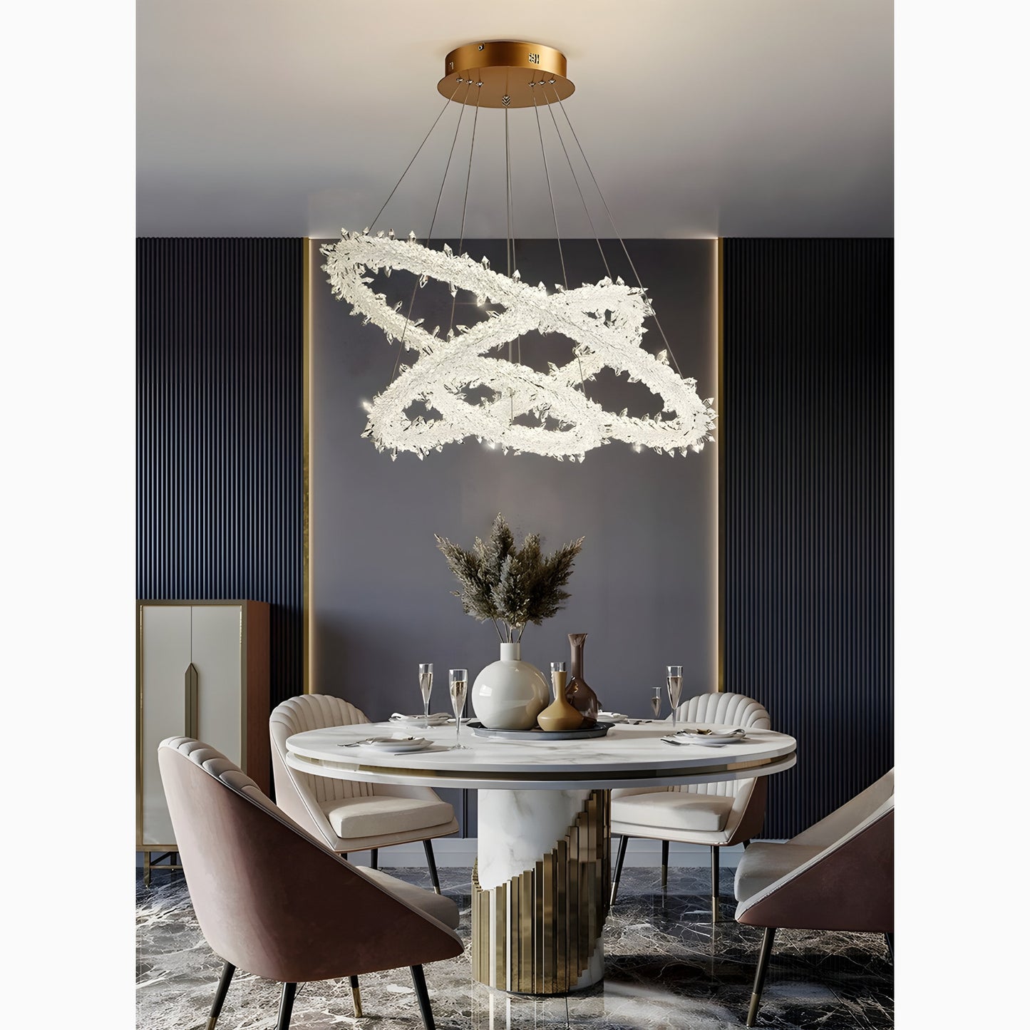 Andenne | Modern Ring Crystal Chandelier for Living Room, 3 Rings CrossBy Miron Demid LLC