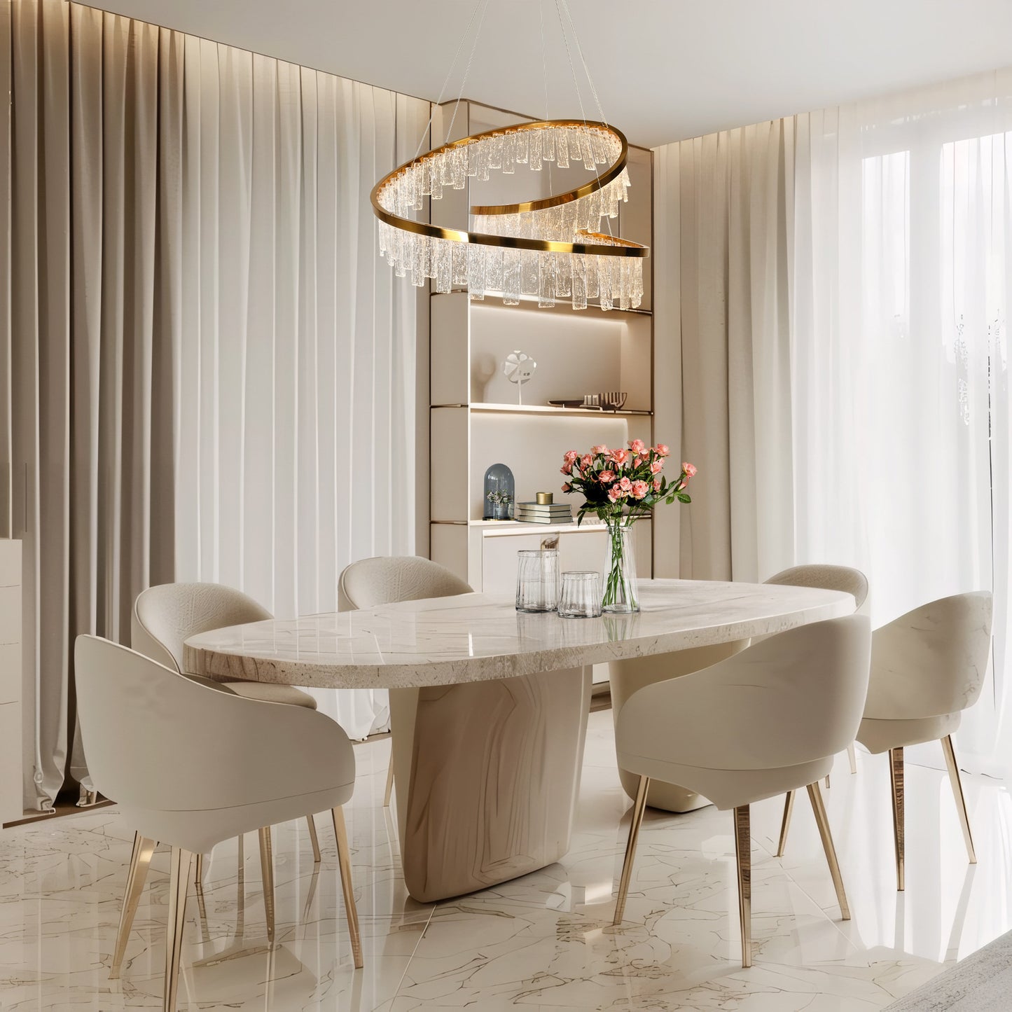 LNC Erinjenks 1-Light 31.5" Modern Textured Glass Chandelier LED, GoldBy LNC
