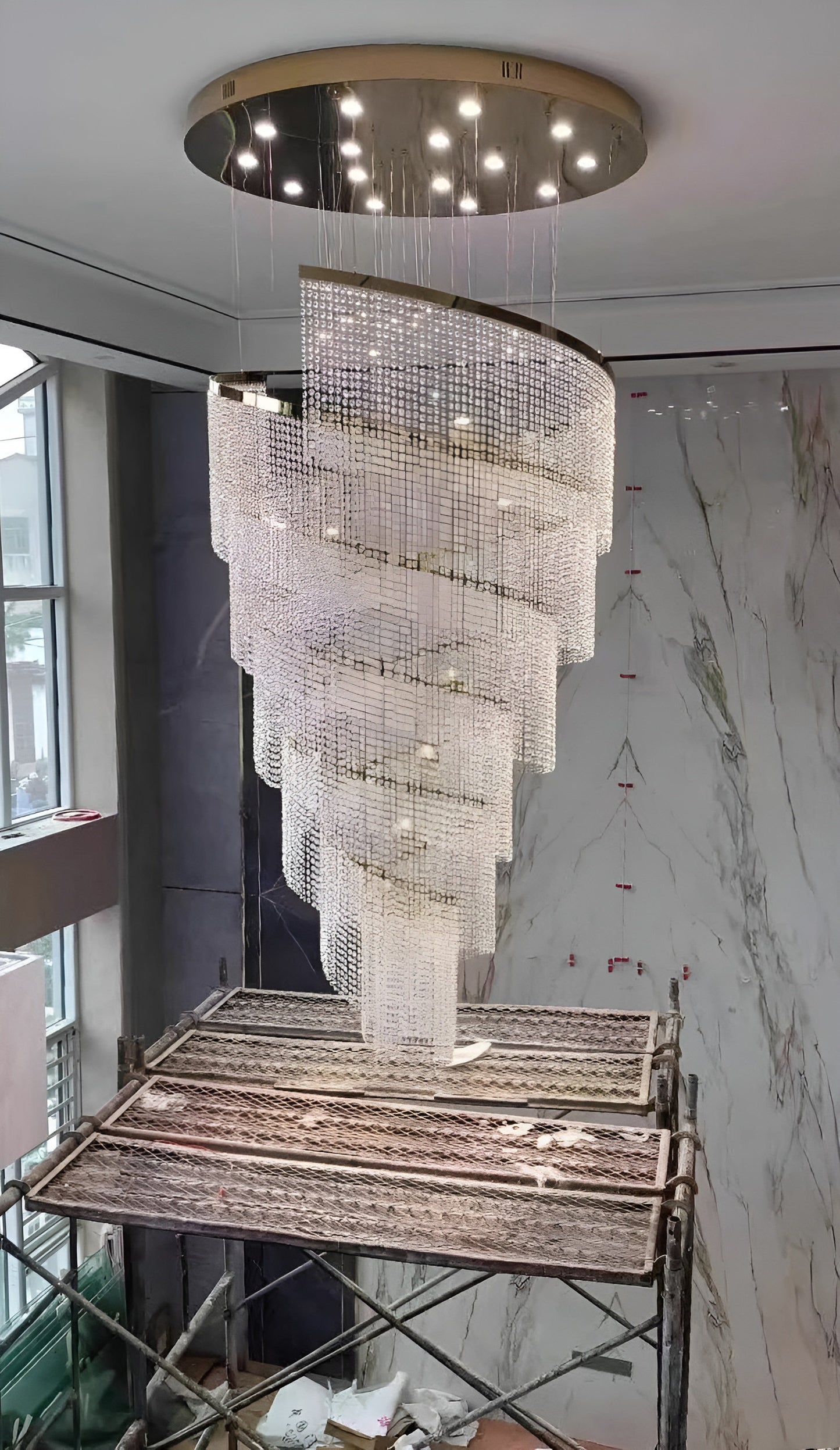 Falicon | Golden/Chrome Crystal Circular Spiral Chandelier, Chrome, Dia 31.5xh98.4", Dimmable, Cool LightBy Miron Demid LLC
