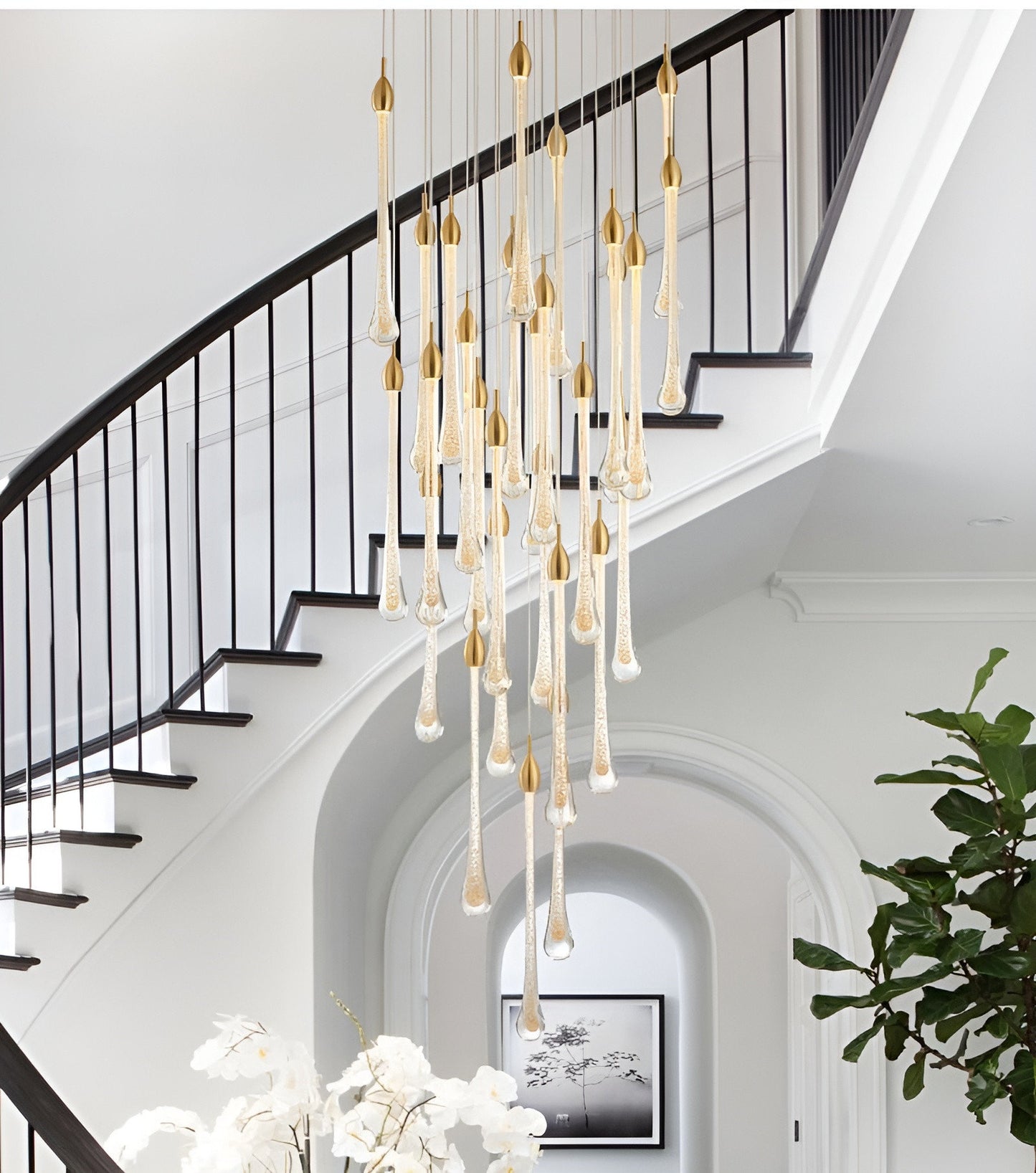 Castagniers | Staircase Gold Crystal Chandelier, 36 Lights (2)By Miron Demid LLC
