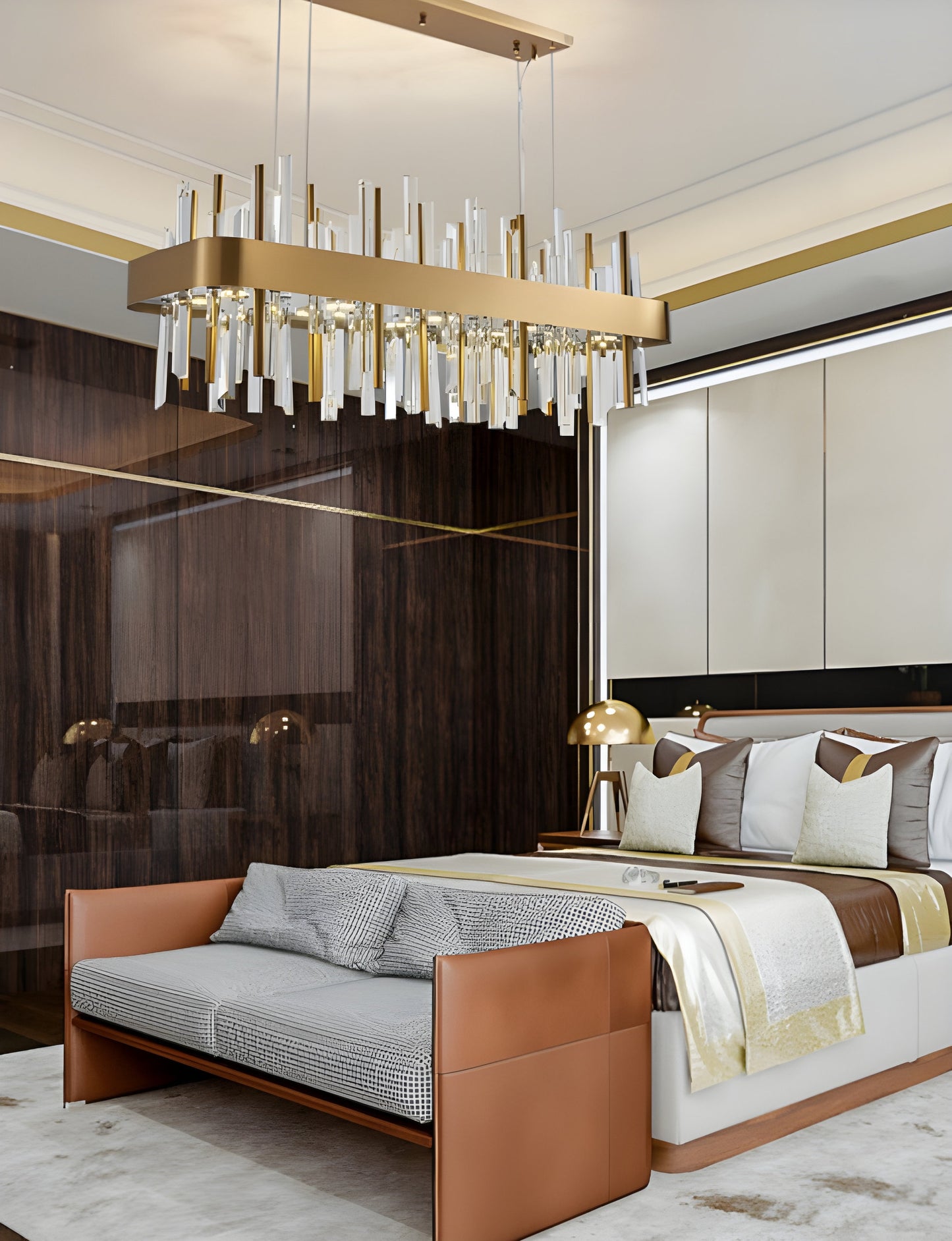 Gold And Black Rectangle Crystal Kitchen Chandelier, Brushed Gold, 43.3", Cool LightBy Miron Demid LLC