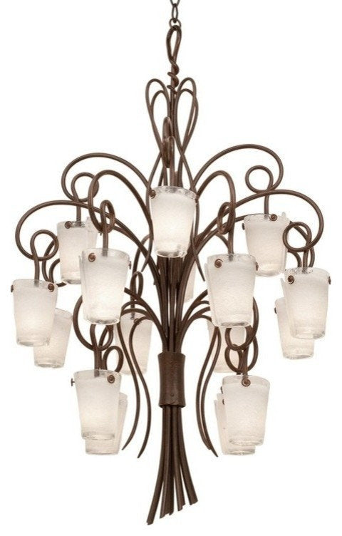 Tribecca 16-Light Foyer, Antique Copper, Tribecca Antique Filigree Side GlassBy KALCO LIGHTING