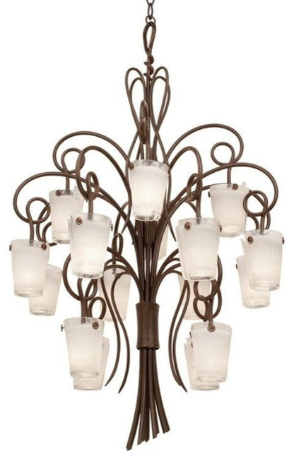 Tribecca 16-Light Foyer, Antique Copper, Tribecca Antique Filigree Side GlassBy KALCO LIGHTING