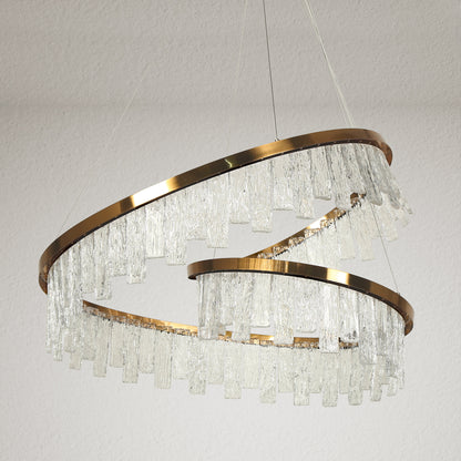 LNC Erinjenks 1-Light 31.5" Modern Textured Glass Chandelier LED, GoldBy LNC
