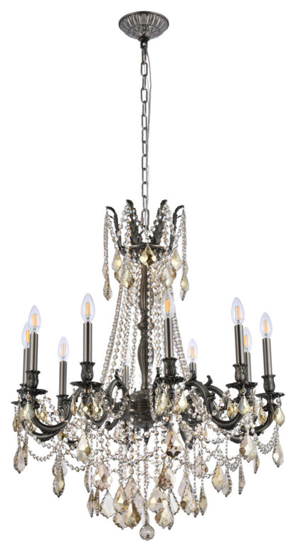 Elegant Lighting 9210D28-GT/RC Rosalia 10 Light 28"W Crystal - PewterBy Elegant Furniture & Lighting