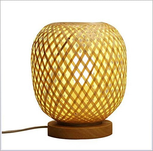 BambuGlow Woven Table Lamp Minimalist Charm for Elegant Living Rooms