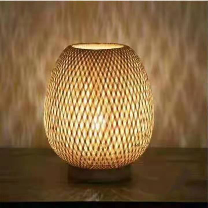 BambuGlow Woven Table Lamp Minimalist Charm for Elegant Living Rooms