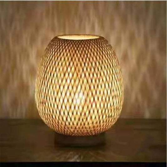 BambuGlow Woven Table Lamp Minimalist Charm for Elegant Living Rooms
