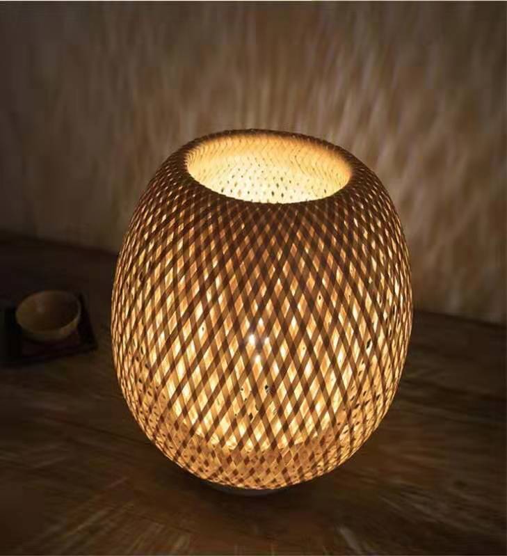 BambuGlow Woven Table Lamp Minimalist Charm for Elegant Living Rooms