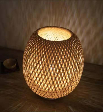 BambuGlow Woven Table Lamp Minimalist Charm for Elegant Living Rooms