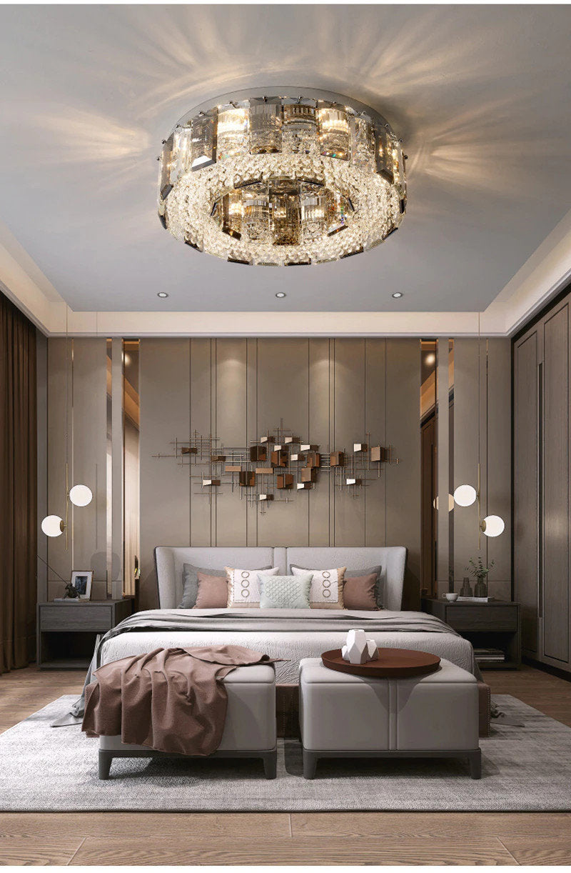 Loano | Modern Gorgeous Drum Ceiling Crystal Chandelier, 23.6"By Miron Demid LLC