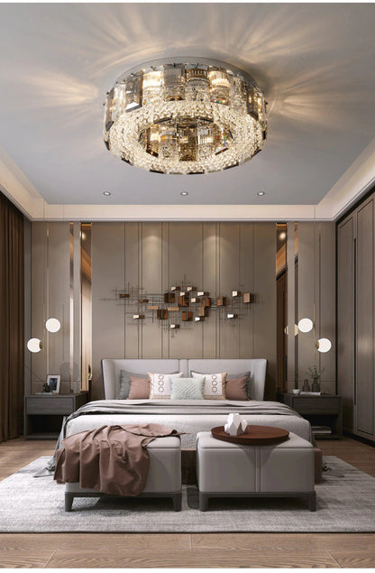 Loano | Modern Gorgeous Drum Ceiling Crystal Chandelier, 23.6"By Miron Demid LLC