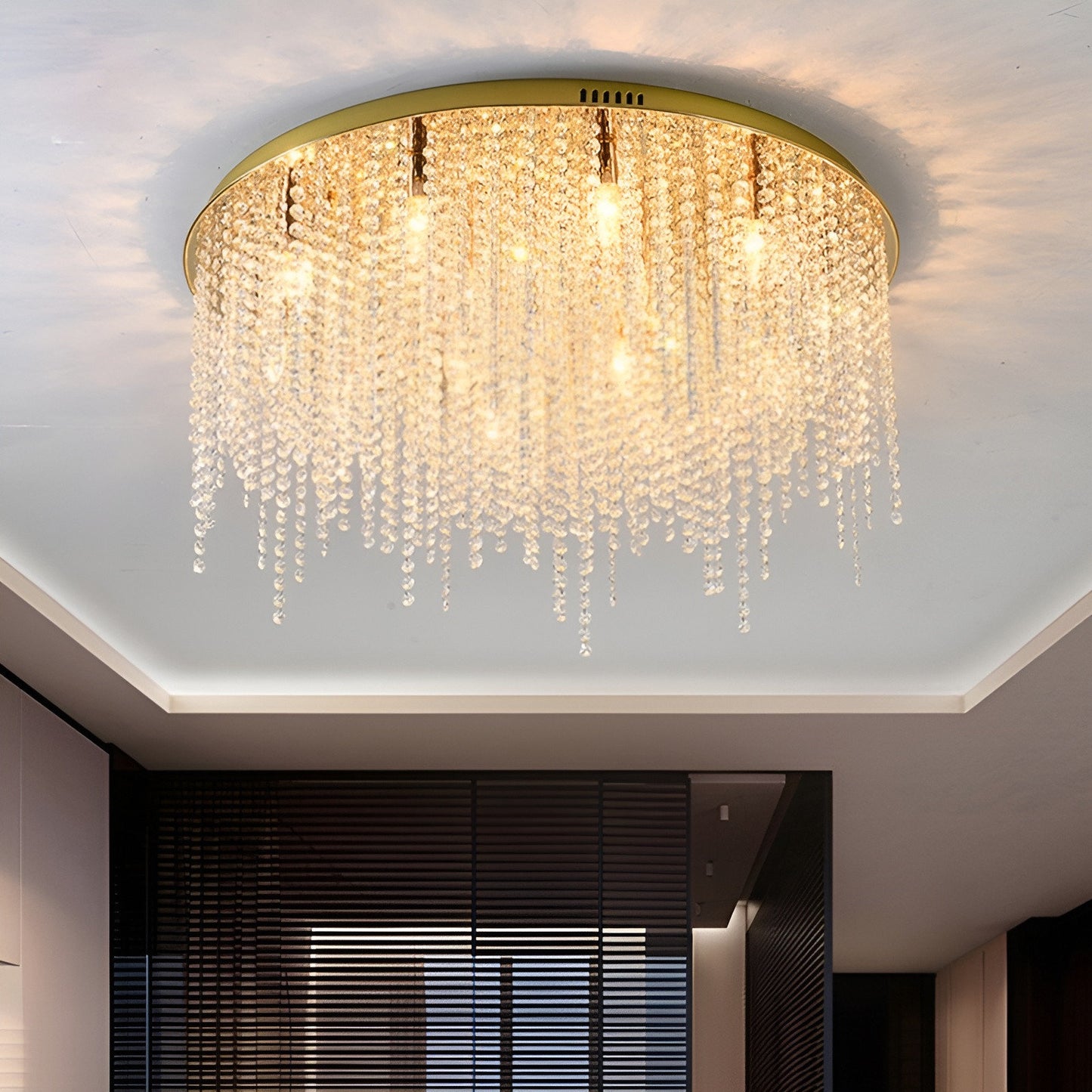 Acireale | Modern Drum LED Ceiling Chandelier, Gold, Dia31.5", Cool Light, Non-DimmableBy Miron Demid LLC