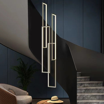 Lavagna | Ultramodern Rectangle Hanging LED Chandelier, Black, 4 Lights (H177.2"), Cool Light, Non-DimmableBy Miron Demid LLC