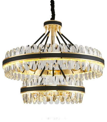 Caerano di San Marco | Postmodern Round Crystal Leather LED Chandelier, Dia31.4xh25.6", Cool LightBy Miron Demid LLC