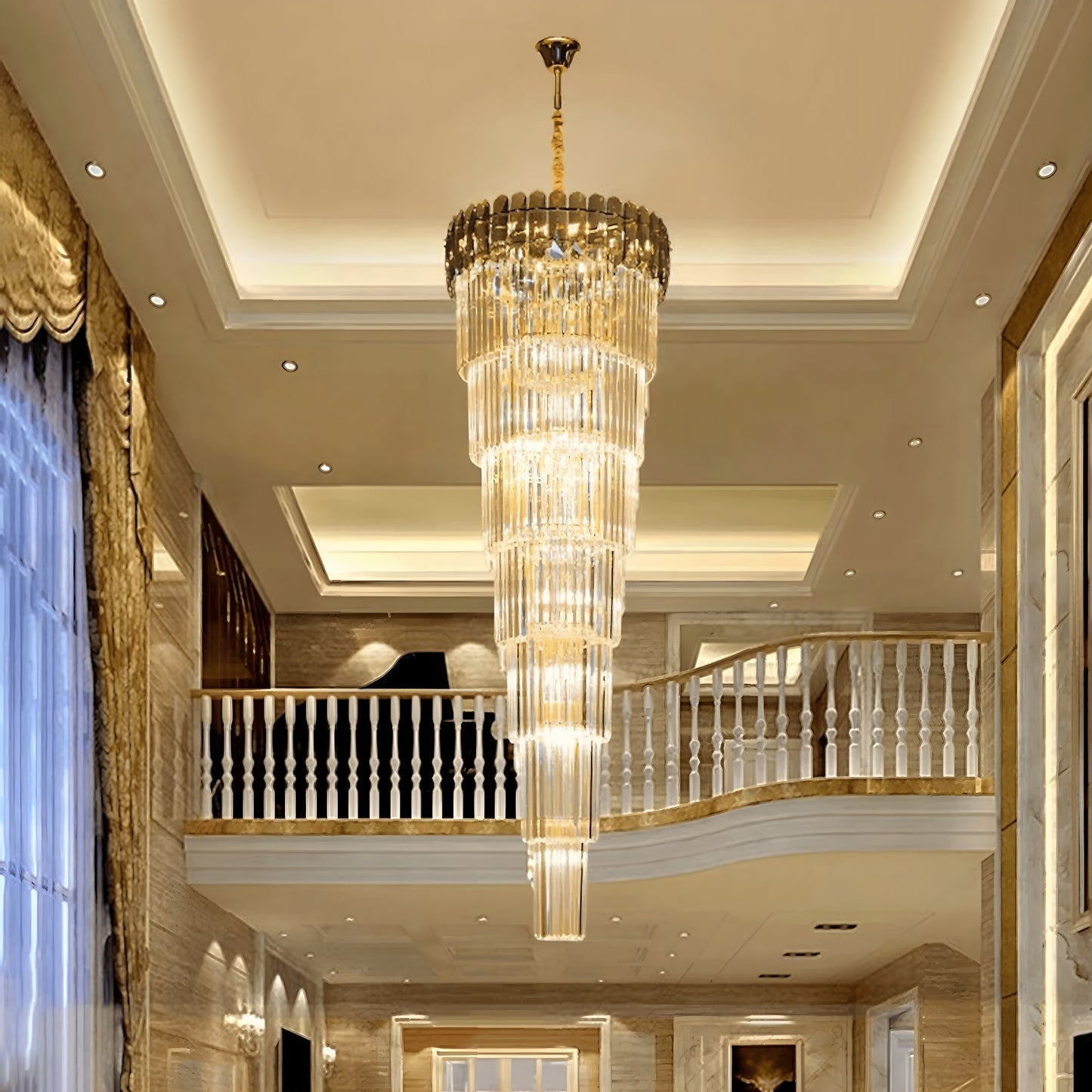 Belvedere | Royal Long Crystal Chandelier For Staircase, Amber Crystal, Dia31.5xh118.1" / Dia80xh300cm, Cool LightBy Miron Demid LLC