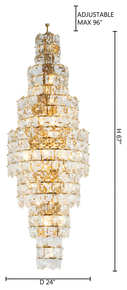 7 Tier Brass Frame Chandelier With Clear Hanging CrystalsBy Design Living