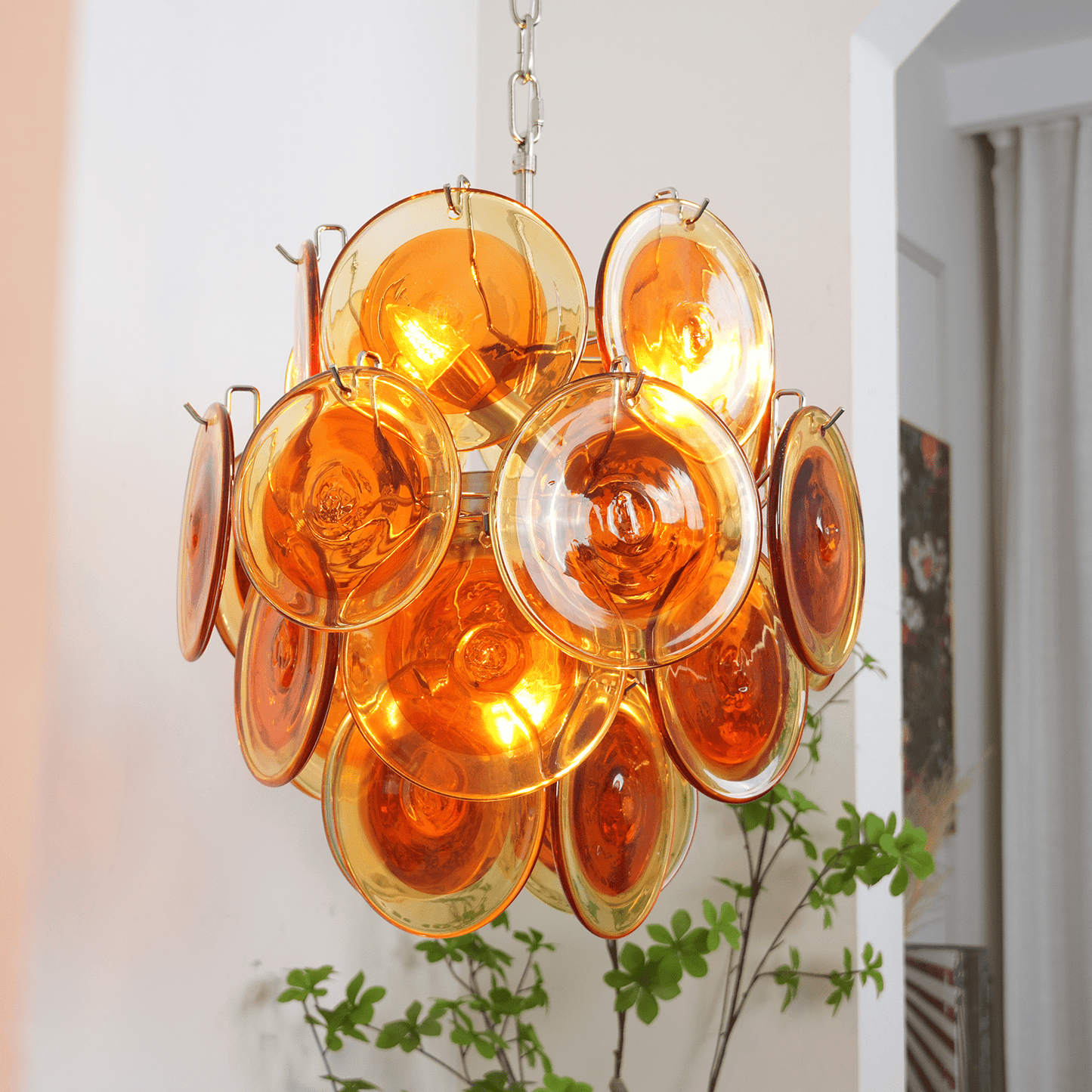 Orange Transparent Glass Disc Chandelier