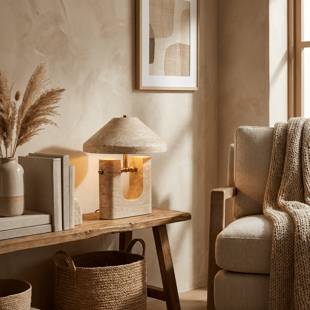 Solvra Yellow Travertine Table Lamp