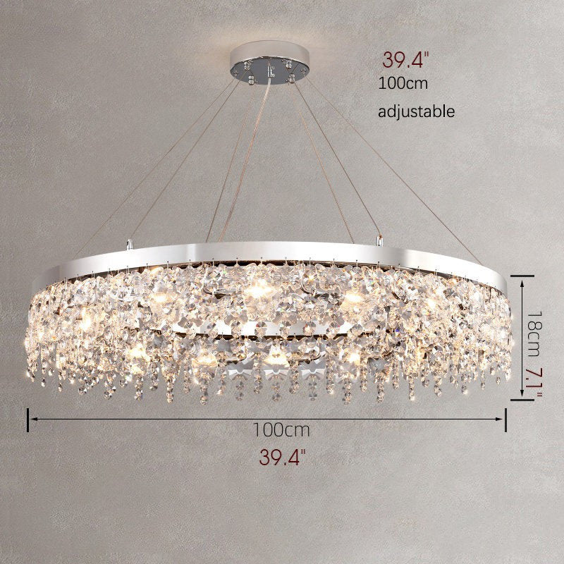 Modern Chrome Crystal LED Chandelier for Dining Room, Kitchen, Dia39.4xh7.0+39.4", 1 Ring, Warm LightBy Miron Demid LLC