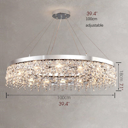 Modern Chrome Crystal LED Chandelier for Dining Room, Kitchen, Dia39.4xh7.0+39.4", 1 Ring, Warm LightBy Miron Demid LLC