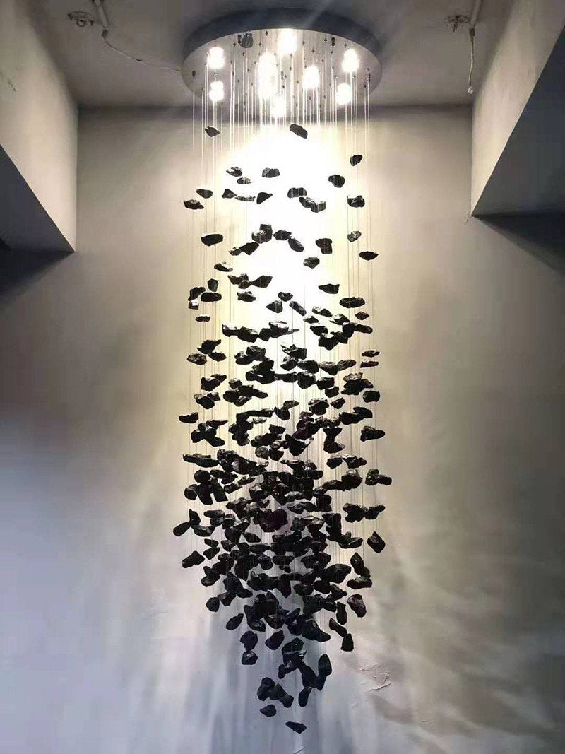 Le Port | Floating Luxury Crystal Chandelier With Decorative Stones, Black, Dia23.6xh78.7", Warm LightBy Miron Demid LLC