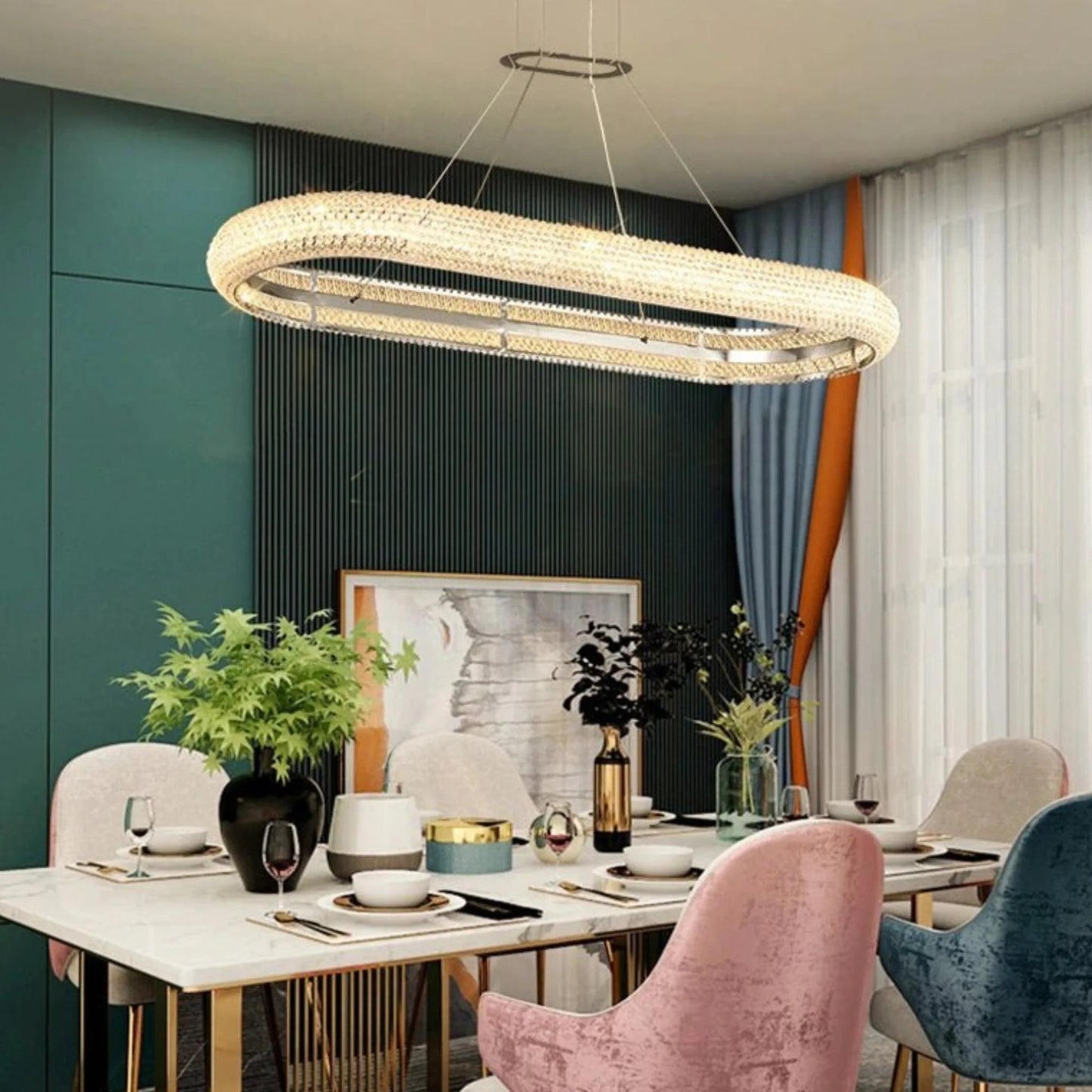 Bern | Chrome Ring Crystal Chandelier for Dining Room, 1 Layer LargeBy Miron Demid LLC