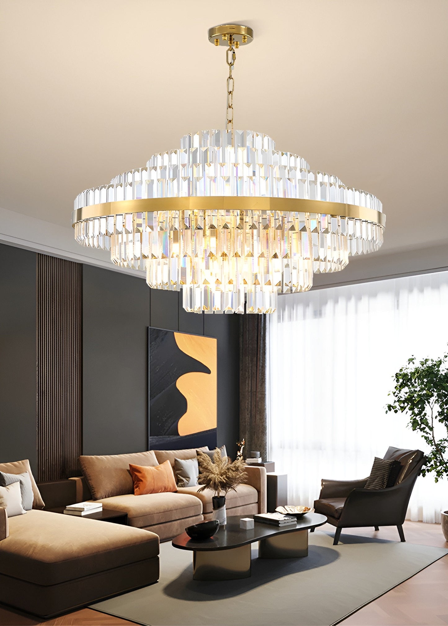 Calenzana | Large Chic Hanging Crystal Chandelier, 39.4''By Miron Demid LLC