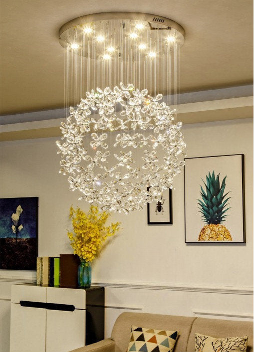 Spherical Ceiling Chandelier with Butterfly Crystals, D31.5xh78.7"By Miron Demid LLC
