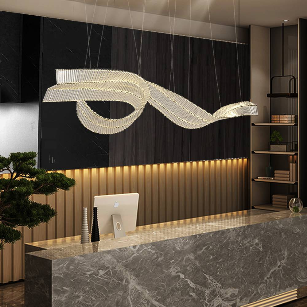 Alassio | Creative LED Chandelier in the Shape of Ribbon, Gold, L59.1" / L150.0cm, Cool Light, Non-DimmableBy Miron Demid LLC