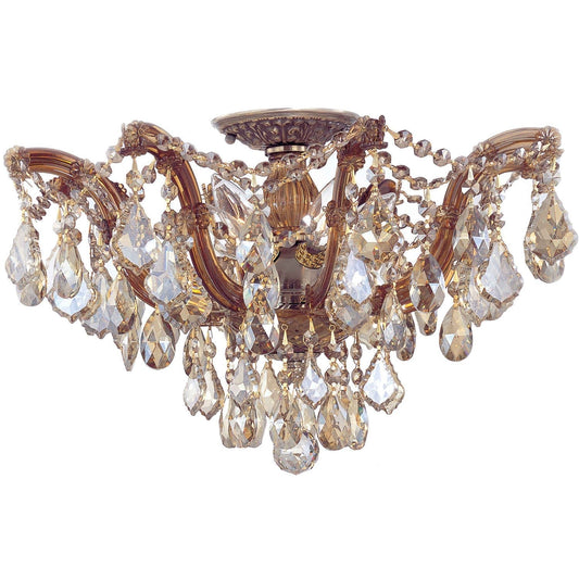Group Maria Theresa Antique Brass Five-Light Semi Flush Mount with Golden Teak Swarovski Elements Crystals