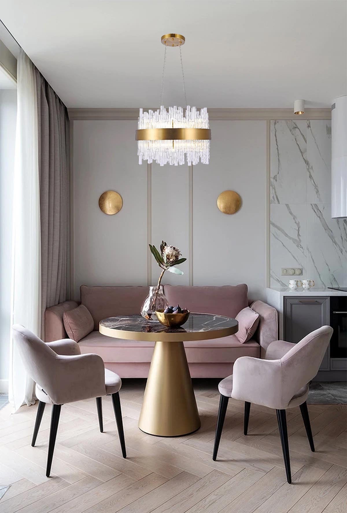 Matte Gold Chandelier With Glass RodsBy Design Living