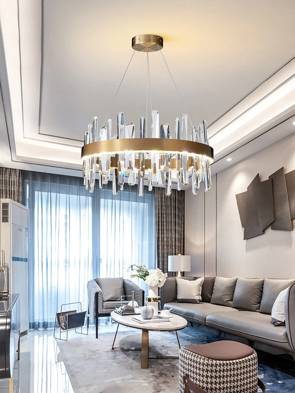 Jodoigne | Round Gold Crystal Chandelier for Dining Room, Dia39"By Miron Demid LLC